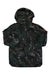 The Obermeyer Mens Chandler Shell Jacket is water-resistant with a green, black, and gray camo pattern, front zipper, two zippered pockets, and a small round tan patch on the sleeve—ideal outerwear for the mountains.