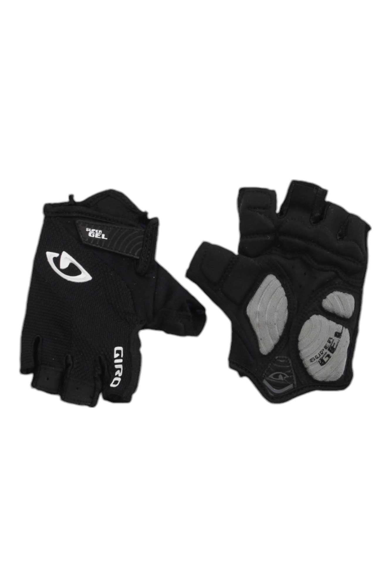 Pair of cycling gloves, black fingerless design with padded palm and knuckle panels