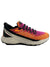 Women's trail shoe, purple-orange knit with black collar, black laces, chunky rubber sole