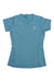 The Haglofs Womens L.I.M Tech Tee is a light blue, short-sleeve hiking shirt with a fitted shape and crew neck. Made from lightweight, moisture-wicking recycled polyester, it features a small white Haglöfs logo on the left chest.