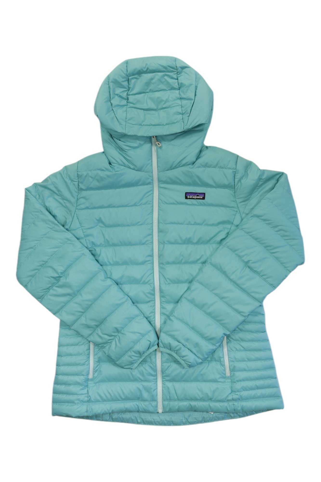 Patagonia women's down sweater hoody, teal, full-zip with hood and side pockets