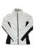 Women's Peak jacket with white body, black sleeves, and full-zip front