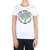 Women's white graphic crew-neck T-shirt with short sleeves and large front print