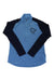 Women’s Pureull zip-neck top in light blue with navy sleeves, half-zip, logo on chest