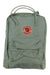 The Kanken Pack is a light green, water-resistant backpack with a front pocket, Fjällräven’s signature red and white fox logo, two top handles, and adjustable shoulder straps—ideal for outdoor adventures.