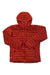 Men's red hooded puffer jacket with full-zip, quilted insulation, and Rab logo.