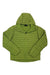 A green Marmot Men's Echo Featherless Hoody, featuring a hood, full front zipper, long sleeves, and quilted recycled nylon with Thinsulate featherless insulation, is laid flat on a white background.