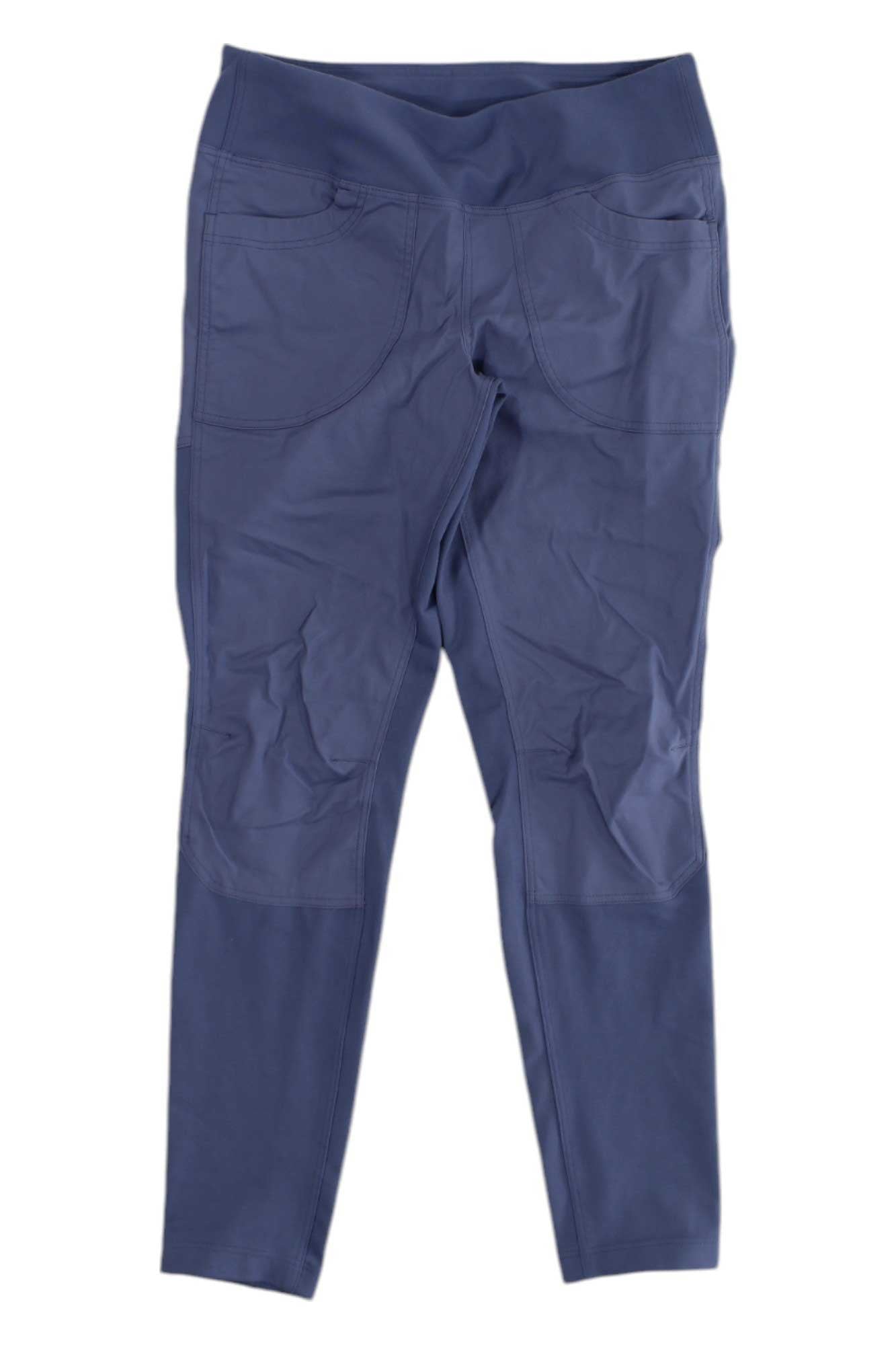 The REI Girls Mountainmaker Jogger Tights are blue joggers shown flat on a white background, highlighting the back with pockets and stitching—ideal for kids’ activewear or outdoor leggings.