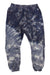 Women's powder jogger pants, tapered legs, elastic cuffs, indigo tie-dye pattern
