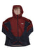 A Kari Traa Womens Tirill 2.0 Jacket in maroon and navy, made from recycled polyester with a beige hood lining, front zipper, and white K7 logo on the left chest, is laid flat on a white background.