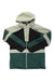 Men's color-block hooded zip jacket in dark green, black, and light gray