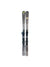 A pair of Atomic Women's Cloud Q8 skis with M10 GW Bindings, wrapped in protective plastic, stand upright side by side against a white background.