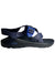 Men's navy sport sandal with woven straps and blue adjustable buckle on side