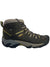 KEEN men's mid-height waterproof hiking boots in dark olive/black with yellow accents