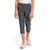 Grey capri pants with tapered legs and elastic waist, worn mid-calf
