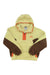 The Marmot Mens Super Aros Fleece Hoodie is made with high-pile recycled polyester fleece, featuring a yellow body, brown sleeves, orange accents, a front half-zip, and an embroidered Marmot logo on the chest.