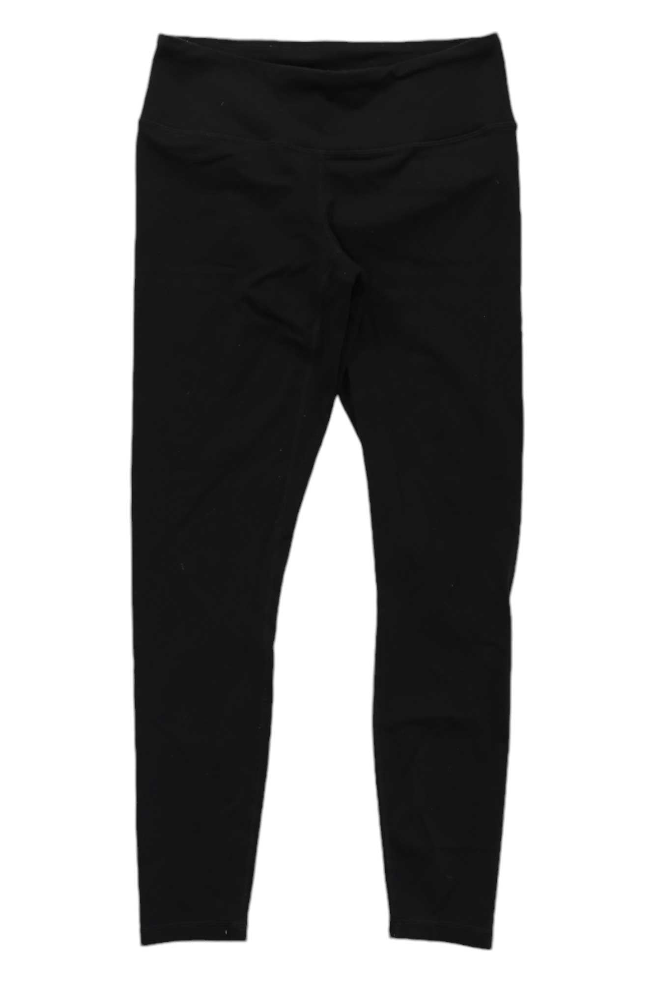 Black high-waisted Pillar Leggings laid flat on a white background; these moisture-wicking leggings are perfect for yoga or daily wear.