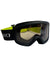 Kids ski goggle with black frame, lime strap, green-tinted mirrored lens