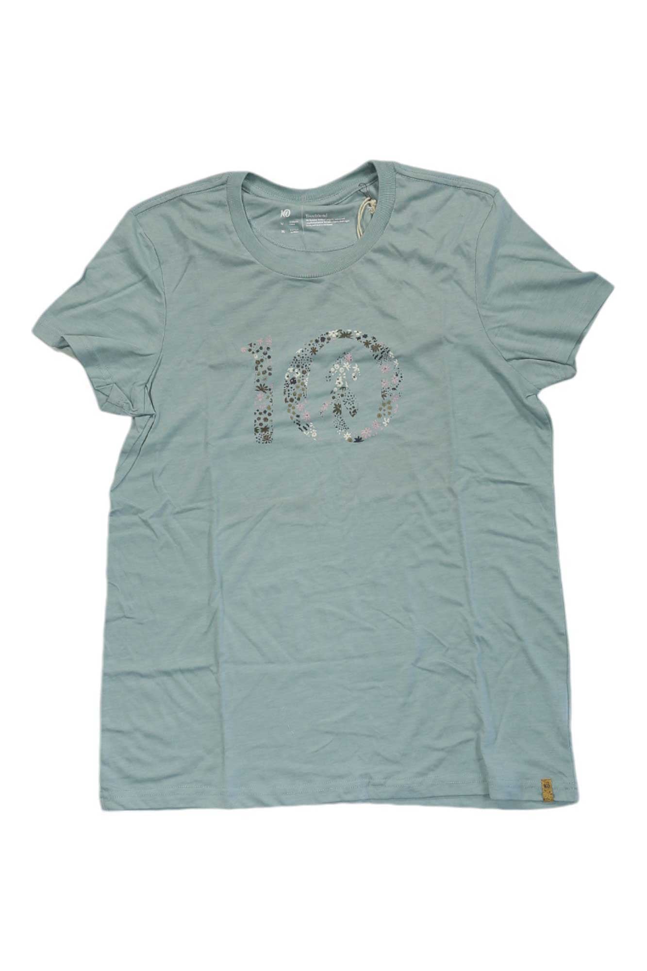 Women's crewneck T-shirt, turquoise heather, short sleeves, sparkly number graphic