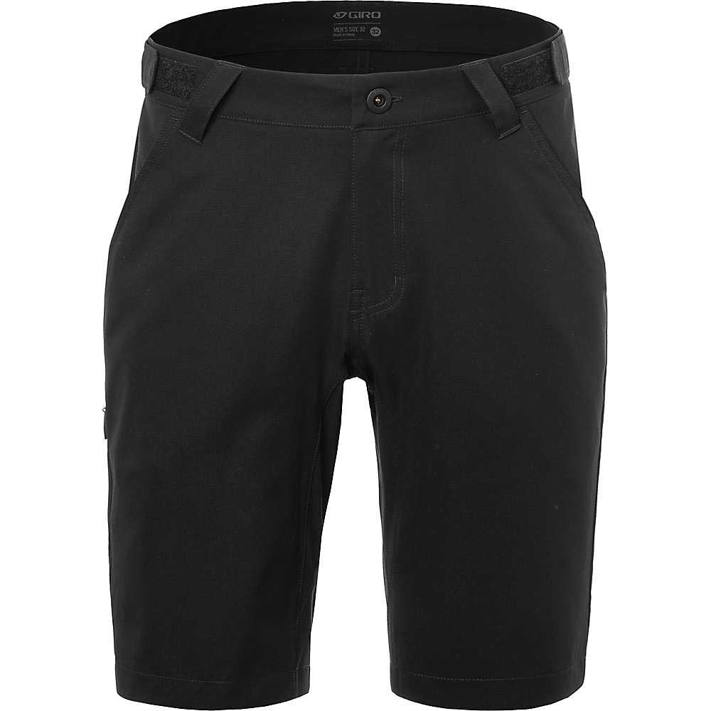 The Giro Men's Arc Mid 11 Inch Short is a black, knee-length polyester short for men, with front pockets, belt loops, button waist closure, and zip fly. Slightly stretchy and water-resistant, ideal for outdoor or athletic use.