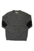 The Fjallraven Mens Ovik Round Neck Sweater is a gray outdoor mid-layer crewneck with black elbow patches on both sleeves, shown laid flat on a white background.
