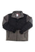 The Topo Designs Mens Subalpine Fleece Jacket features Polartec fleece, gray sleeves and lower body, black chest and upper arms, a zippered front, side pockets, and a high collar.
