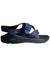 Men's navy sport sandal with woven straps and black outsole, side view