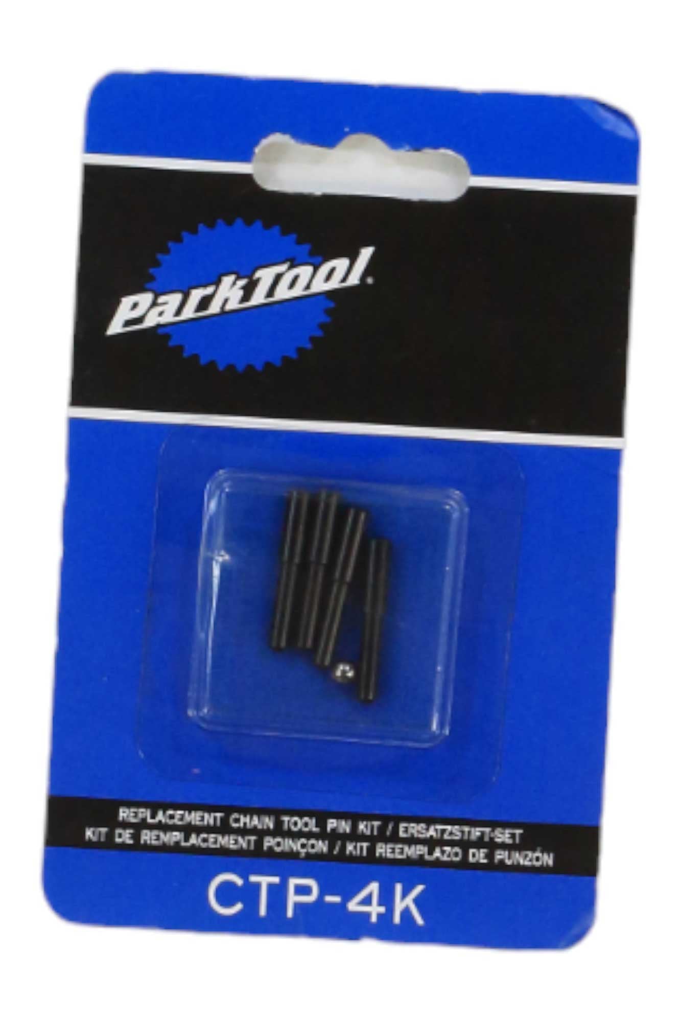 Park Tool CTP-4K replacement chain tool pin kit with dark pins in clear plastic blister