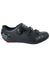 The Sidi Men's Alba-2 Cycling Shoe is black with a carbon sole, ratchet buckle, two hook-and-loop straps, silver Sidi branding on the side, and a bold red heel detail.