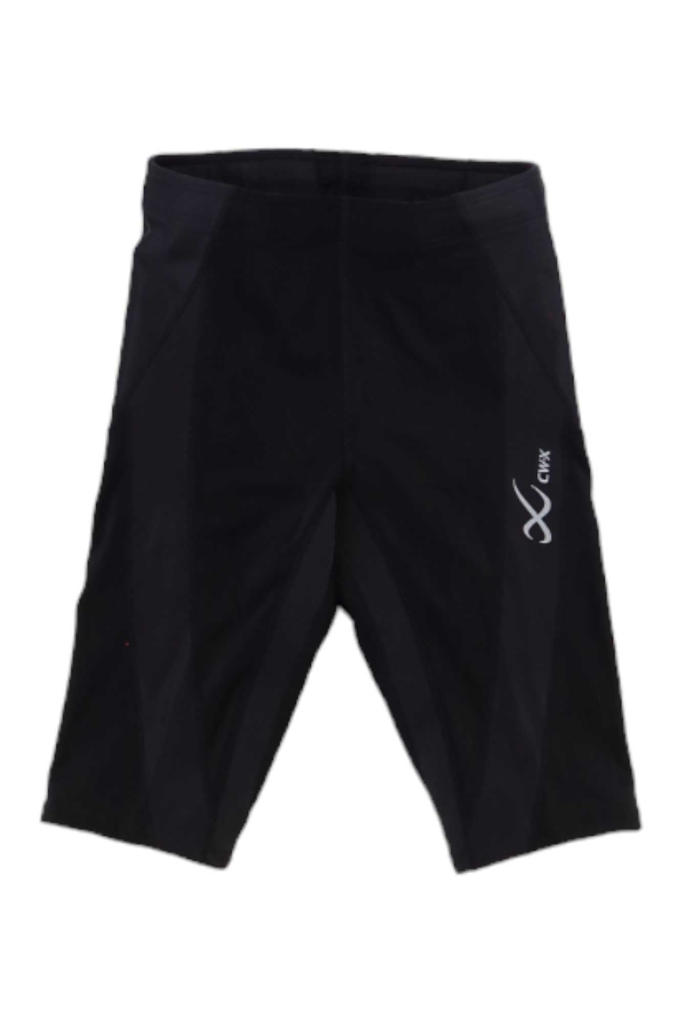 Black women's compression short, mid-thigh length, CW-X logo at side seam.