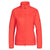 The Mammut Womens Rime IN Hybrid Flex Jacket by Mammut features a vibrant red color, high collar, long sleeves, and zippered side pockets. Designed for breathable warmth, this lightweight insulated jacket is shown against a plain white background.