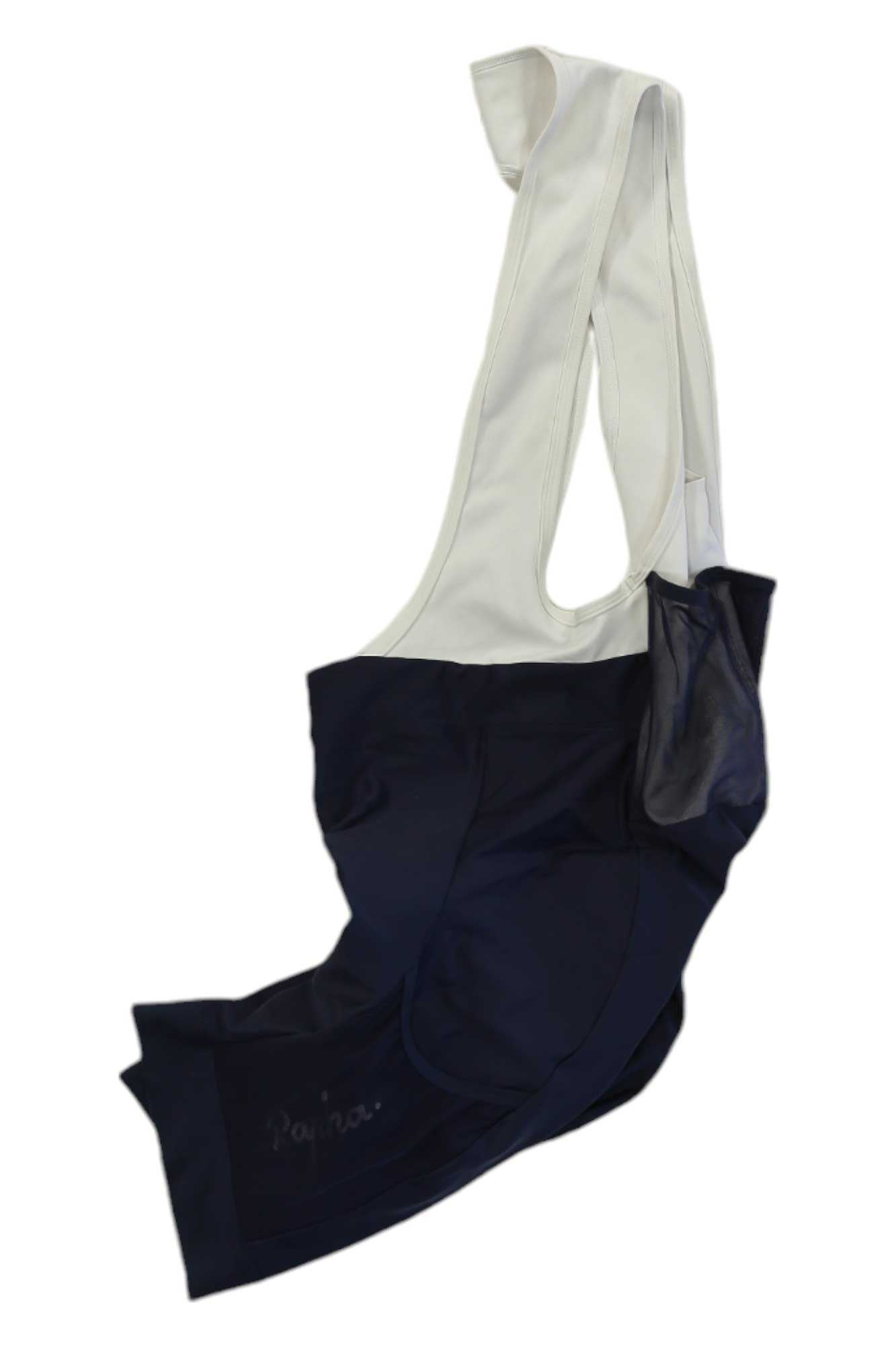 A navy blue and white reusable shopping bag with long handles is laid flat on a white background—ideal for carrying essentials after rides or for tucking under your Rapha Mens Core Cargo Bib Shorts.
