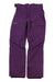 The Womens Orion GORE-TEX Pant in purple, made from recycled Gore-Tex, features belt loops, zippered side pockets, reinforced cuffs, and a button-zipper closure. Waterproof and breathable for outdoor comfort; shown laid flat on a white background.