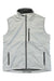 The Helly Hansen Men's Crew Vest is light gray with a high collar, zippered chest and side pockets, windproof construction, and features the Helly Hansen logo on the collar and hem.