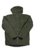 Men's hooded full-zip jacket, dark olive green with drawstring hood and Rab logo.