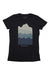 The Black Diamond Womens Vista Tee is made from soft organic cotton and features a blue and gray layered mountain silhouette graphic with the Black Diamond logo beneath the design.