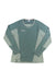 The Mammut Womens Aenergy FL LS Top is a lightweight long sleeve, two-tone green top made from recycled polyester with moisture-wicking properties. "Mammut" is printed on the left chest; shirt shown laid flat on white background.