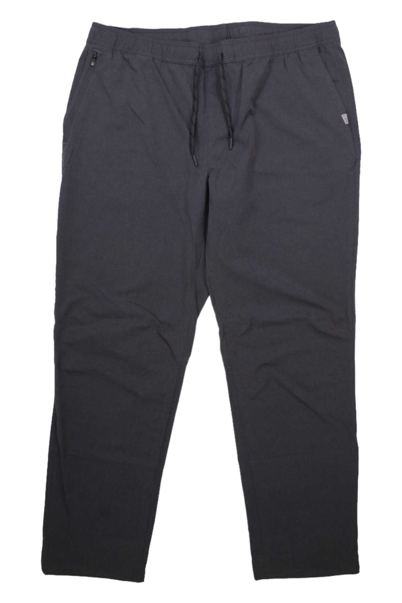 The L.L.Bean Men's Multisport 32 Inch Pant is a dark grey, lightweight pant featuring a drawstring waist, zippered pockets, quick-dry fabric, and a small geometric logo on the right hip.