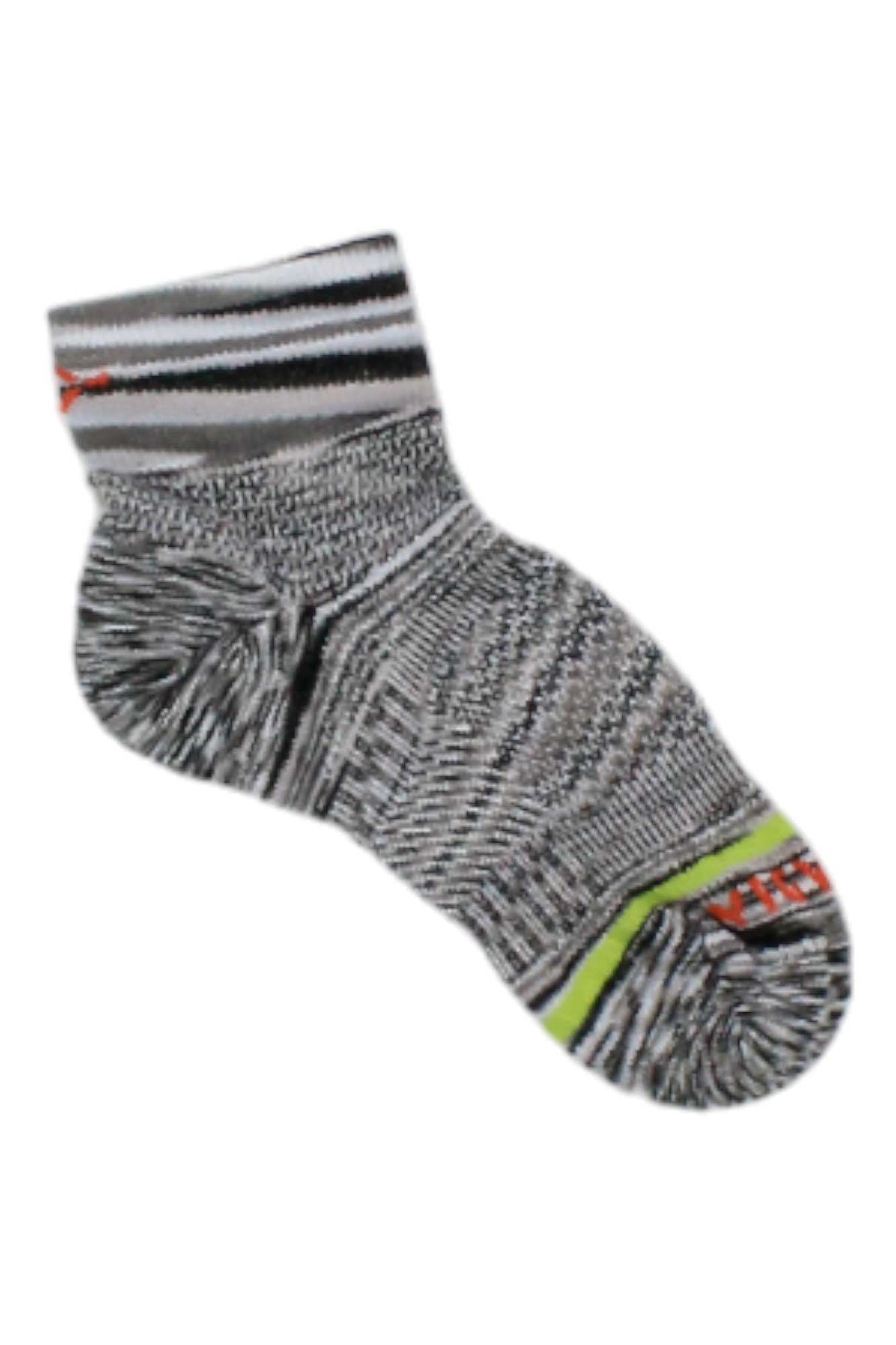 Wigwam Bravura quarter sock, dark gray knit with black stripes and toe logo