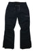 The Womens Roxy Nadia Pant is a pair of black ski pants with a drawstring waist, snap buttons, front pockets, and a zippered right thigh pocket—waterproof and insulated for winter adventures. Laid flat on a white background.