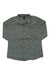 Women’s flannel long-sleeve shirt with green check plaid and button front