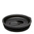 Closeable press-in lid with hinge tab over oval opening, dark black