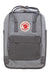 The Fjallraven Kanken Re-Wool Laptop 15 Inch Pack is a gray backpack with black straps and front pocket, featuring the red and white fox logo. Made from recycled wool, it fits a 15-inch laptop for eco-friendly style.