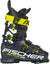 The Fischer RC4 The Curv One 110 Vacuum Walk is a black and yellow downhill ski boot featuring four buckles, bold white branding, and Vacuum Walk technology for outstanding alpine skiing performance.