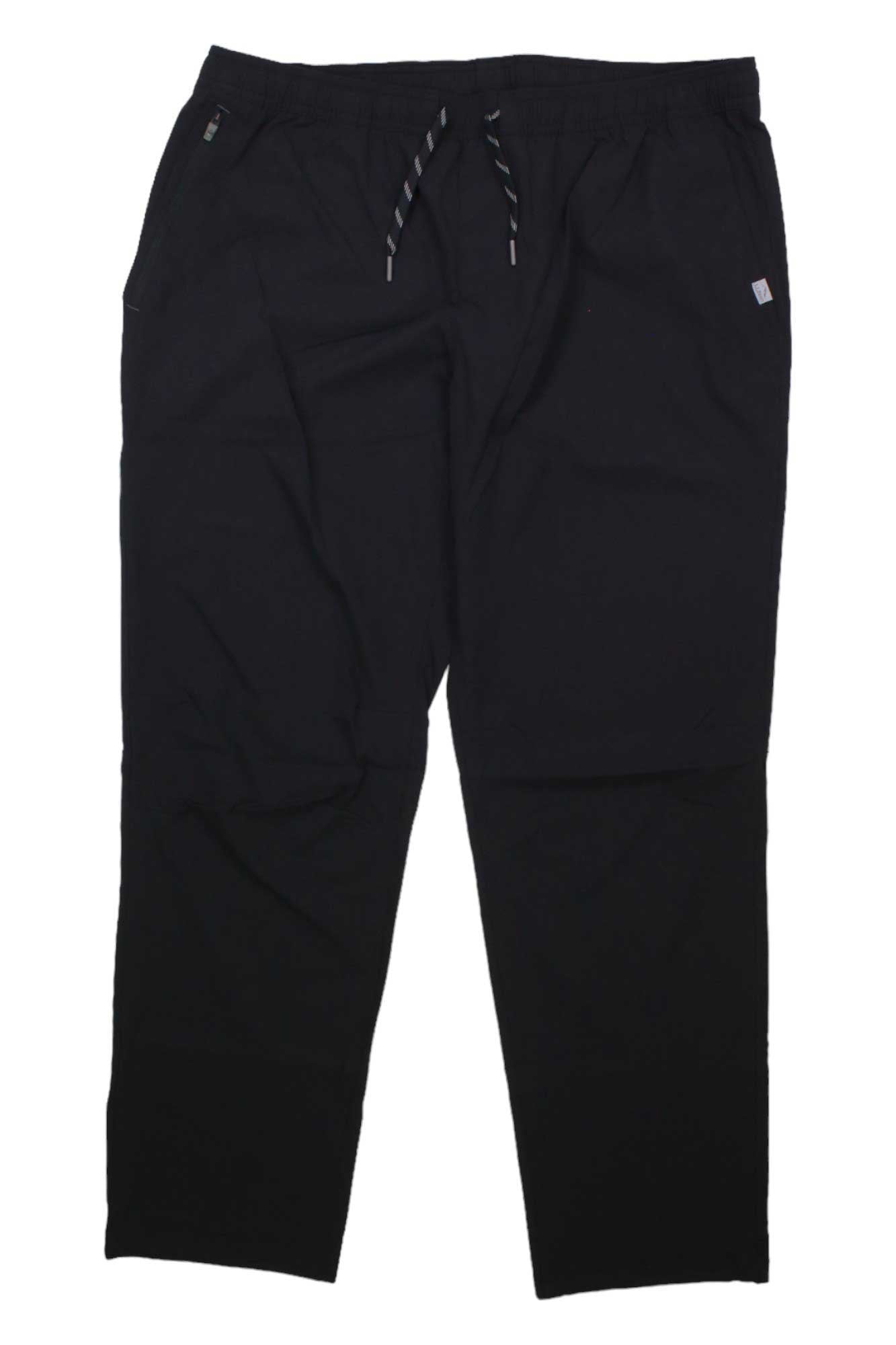 The L.L.Bean Men's Multisport 32 Inch Pant, shown in black with a drawstring, features side pockets, a relaxed fit, UPF 50+ sun protection, and quick-dry fabric for all-day comfort on a white background.