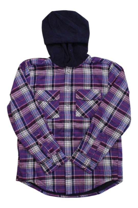 L.L.Bean Kids Fleece Lined Flannel Plaid Hooded Shirt