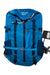 Blue hiking backpack with front zip, straps, and top carry handle