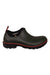 Men's dark green slip-on shoe with red-trim outsole and sock-like collar