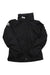 A black Helly Hansen Womens Crew Hooded Midlayer Jacket with a front zipper, hood, high collar, and HH logo on the chest and left sleeve, crafted from Polartec fleece, displayed on a white background.