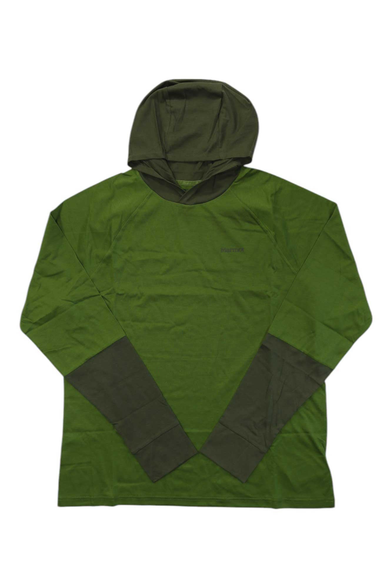 Men's crossover hoody with hood, olive green with dark gray chevron panels
